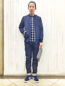 「ウィンドウペン」｜「アイテム（ブルゾン）」を使った、Ryutaro.さん（メンズ・178cm）の秋コーディネート