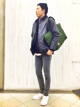 「オイルドジャケット」｜「アイテム（スラックス）」を使った、Ryutaro.さん（メンズ・178cm）の秋コーディネート