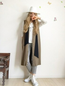 「マキシ」｜「アイテム（帽子）」を使った、サヤカさん（レディース・161cm）の春コーディネート