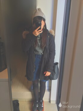 「寒い」｜「アイテム（ミリタリージャケット）」を使った、FUKAさん（レディース・157cm）の冬コーディネート