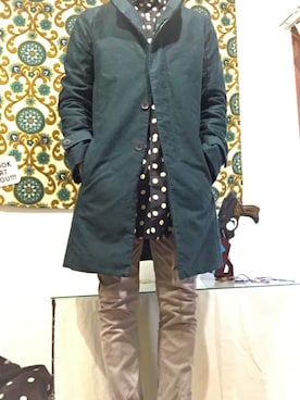 「OURET（オーレット）のアイテム（ステンカラーコート）」を使った、terrioさん（メンズ・170cm）の冬コーディネート
