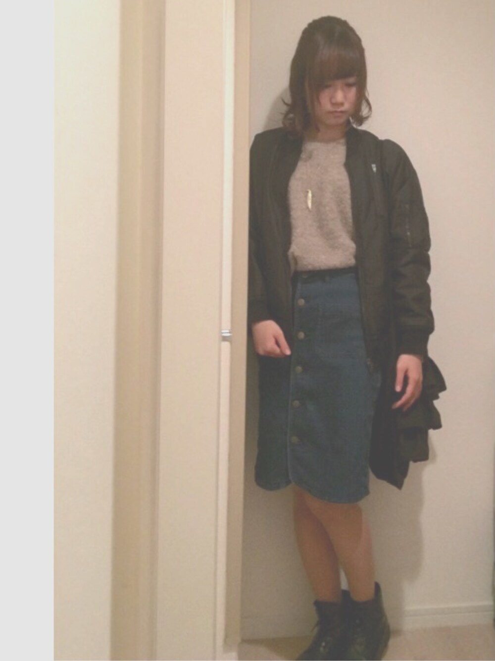 「w closetのアイテム（ブルゾン、ブラック系）」を使った、きささん（レディース・163cm）の秋コーディネートの1枚目の写真