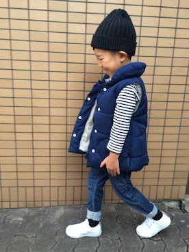 「5歳」｜「アイテム（ダウンベスト）」を使った、HARUIROさん（キッズ・100cm）の秋コーディネート