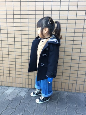 「お揃い」｜「アイテム（ダッフルコート）」を使った、HARUIROさん（キッズ・100cm）の冬コーディネート