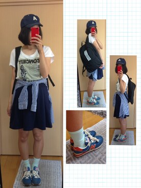 「adidas（アディダス）のリュックサック（Backpack、ブラック系）」を使った、さかなちさん（レディース・167cm）の夏コーディネート