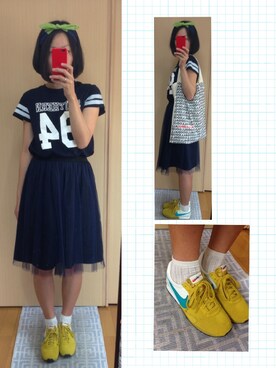 「NIKE（ナイキ）のスニーカー（Sneakers、イエロー系）」を使った、さかなちさん（レディース・167cm）の夏コーディネート