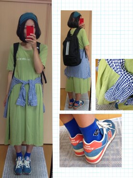 「adidas（アディダス）のリュックサック（Backpack、ブラック系）」を使った、さかなちさん（レディース・167cm）の夏コーディネート