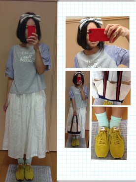 「NIKE（ナイキ）のスニーカー（Sneakers、イエロー系）」を使った、さかなちさん（レディース・167cm）の夏コーディネート