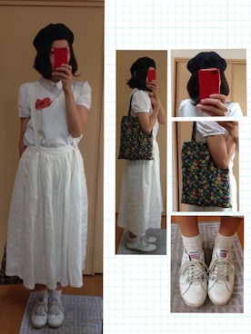 「Admiral（アドミラル）のAdmiral WATFORD（Sneakers、ホワイト系）」を使った、さかなちさん（レディース・167cm）の夏コーディネート