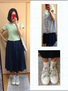 「Admiral（アドミラル）のAdmiral WATFORD（Sneakers、ホワイト系）」を使った、さかなちさん（レディース・167cm）の夏コーディネート