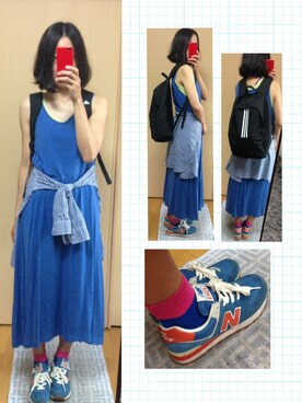「adidas（アディダス）のリュックサック（Backpack、ブラック系）」を使った、さかなちさん（レディース・167cm）の夏コーディネート