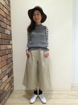 「FREAK'S STORE（フリークスストア）のカツラギワイドパンツ（その他パンツ、ベージュ系）」を使った、つのちゃん／スタッフさん（レディース・154cm）の冬コーディネート