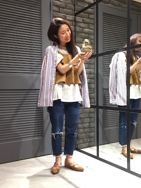 「FREAK'S STORE（フリークスストア）の【16年春夏新作】フェイクスウェードキャミソール（キャミソール、イエロー系）」を使った、つのちゃん／スタッフさん（レディース・154cm）の冬コーディネート