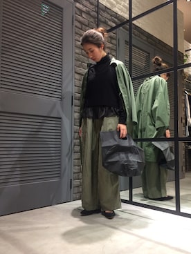 「FREAK'S STORE（フリークスストア）の【16年春夏新作】鹿の子ニットキャミ              （キャミソール、ブラック系）」を使った、つのちゃん／スタッフさん（レディース・154cm）の冬コーディネート