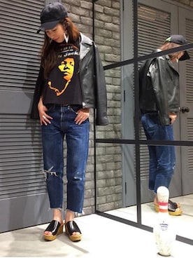 「FREAK'S STORE（フリークスストア）のベースボールツイルキャップ （キャップ、ブラック系）」を使った、つのちゃん／スタッフさん（レディース・154cm）の夏コーディネート