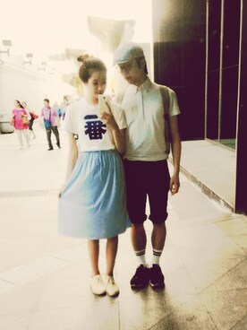 「STYLENANDA（スタイルナンダ）のアイテム（Tシャツ/カットソー、ホワイト系）」を使った、JENNIFERさん（レディース）の夏コーディネート