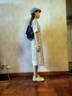 「STYLENANDA（スタイルナンダ）のナチュラル麻バケットハット（帽子、ベージュ系）」を使った、JENNIFERさん（レディース）の秋コーディネート