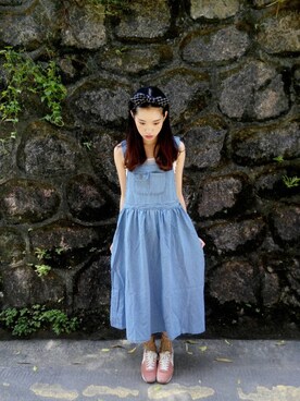 「STYLENANDA（スタイルナンダ）のナチュラル麻バケットハット（帽子、ベージュ系）」を使った、JENNIFERさん（レディース）の秋コーディネート