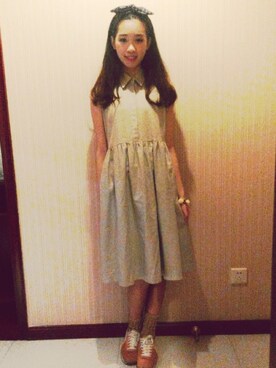 「STYLENANDA（スタイルナンダ）のナチュラル麻バケットハット（帽子、ベージュ系）」を使った、JENNIFERさん（レディース）の秋コーディネート