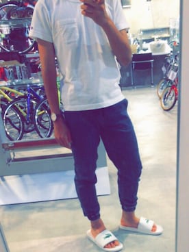 「Champion（チャンピオン）のアイテム（Tシャツ/カットソー、ホワイト系）」を使った、かずきさん（メンズ）の夏コーディネート