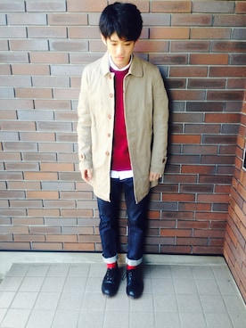 「アイテム（ステンカラーコート）」を使った、MASUさん（メンズ・172cm・10代）の秋コーディネート