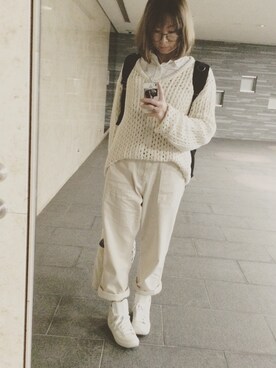 「Cafettyのアイテム（その他パンツ、ベージュ系）」を使った、REIKAさん（レディース・168cm）の秋コーディネート