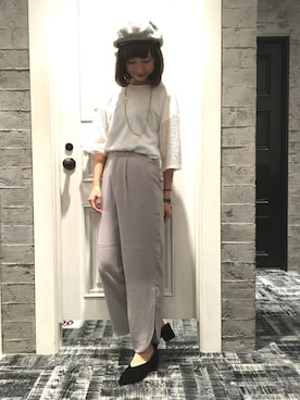 「スリッパ」｜「アイテム（ハンチング/ベレー帽）」を使った、momoさん（レディース・165cm）の夏コーディネート