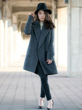 「ツバ広ハット」｜BACKWARDさん（レディース・165cm）の冬コーディネート