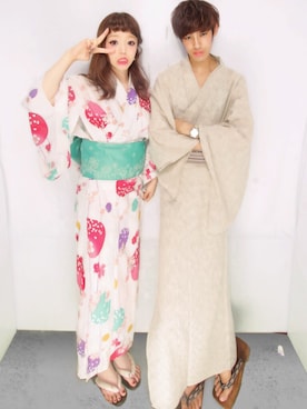 「Honeys（ハニーズ）のアイテム（浴衣）」を使った、♡K̸a̸n̸a̸♡☻さん（レディース・163cm）の夏コーディネート