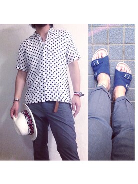 「soe shirts（ソーイシャツ）のアイテム（トップス）」を使った、hatlogyさん（メンズ・182cm）の夏コーディネート