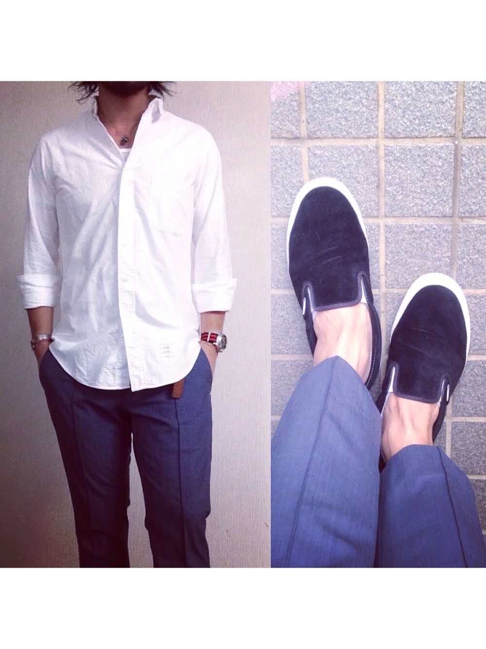 「THOMBROWNE、BEDWIN、BEDWIN & THE HEARTBREAKERS、VANS、PANERAI」｜「BUENA VISTAのアイテム（ネックレス、シルバー系）」を使った、hatlogyさん（メンズ・182cm）の夏コーディネートの1枚目の写真