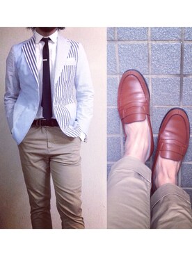 「BEAMS」｜「アイテム（ネクタイ）」を使った、hatlogyさん（メンズ・182cm）の夏コーディネート