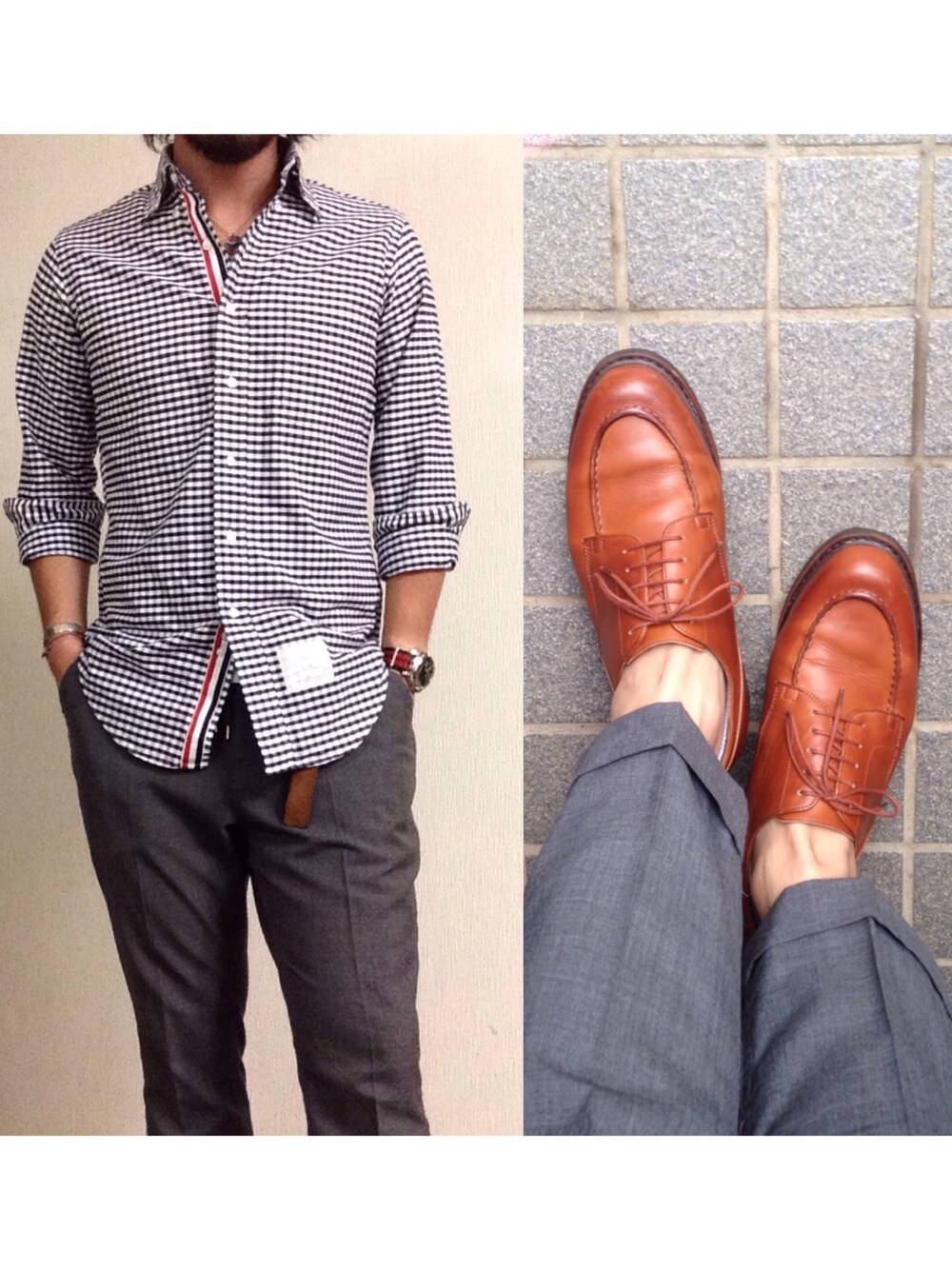 「THOMBROWNE、BEDWIN、BEDWIN & THE HEARTBREAKERS、nonnative、Paraboot、PANERAI」｜「THOM BROWNEのアイテム（シャツ/ブラウス、ブルー系）」を使った、hatlogyさん（メンズ・182cm）の夏コーディネートの1枚目の写真
