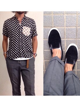 「nonnative（ノンネイティブ）のアイテム（スラックス）」を使った、hatlogyさん（メンズ・182cm）の夏コーディネート