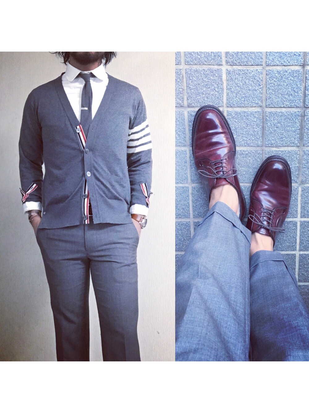 「THOMBROWNE、blackfleece、BROOKS BROTHERS、BLACK FLEECE BY Brooks Brothers、ALDEN、PANERAI」｜「BLACK FLEECE by Brooks Brothersのアイテム（シャツ/ブラウス、ホワイト系）」を使った、hatlogyさん（メンズ・182cm）の秋コーディネートの1枚目の写真
