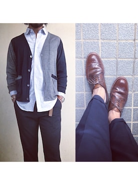 「WHILE（ワイル）のアイテム」を使った、hatlogyさん（メンズ・182cm）の秋コーディネート