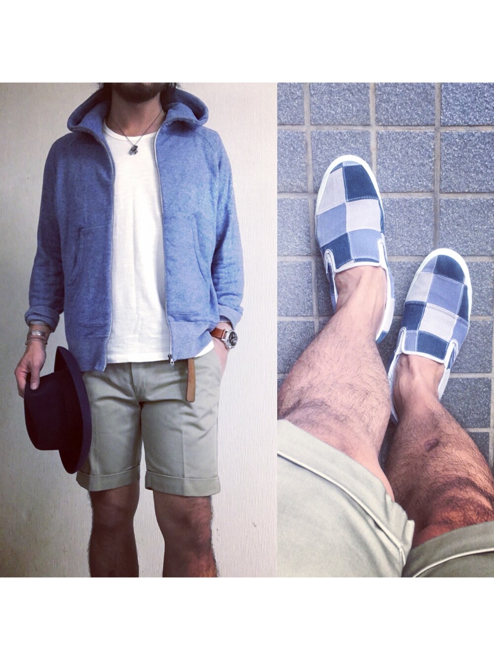 「curly、Dickies、WACKO MARIA 、BUENA VISTA、VANS、REMI RELIEF、PANERAI」｜「Curlyのアイテム（パーカー、ブルー系）」を使った、hatlogyさん（メンズ・182cm）の秋コーディネートの1枚目の写真