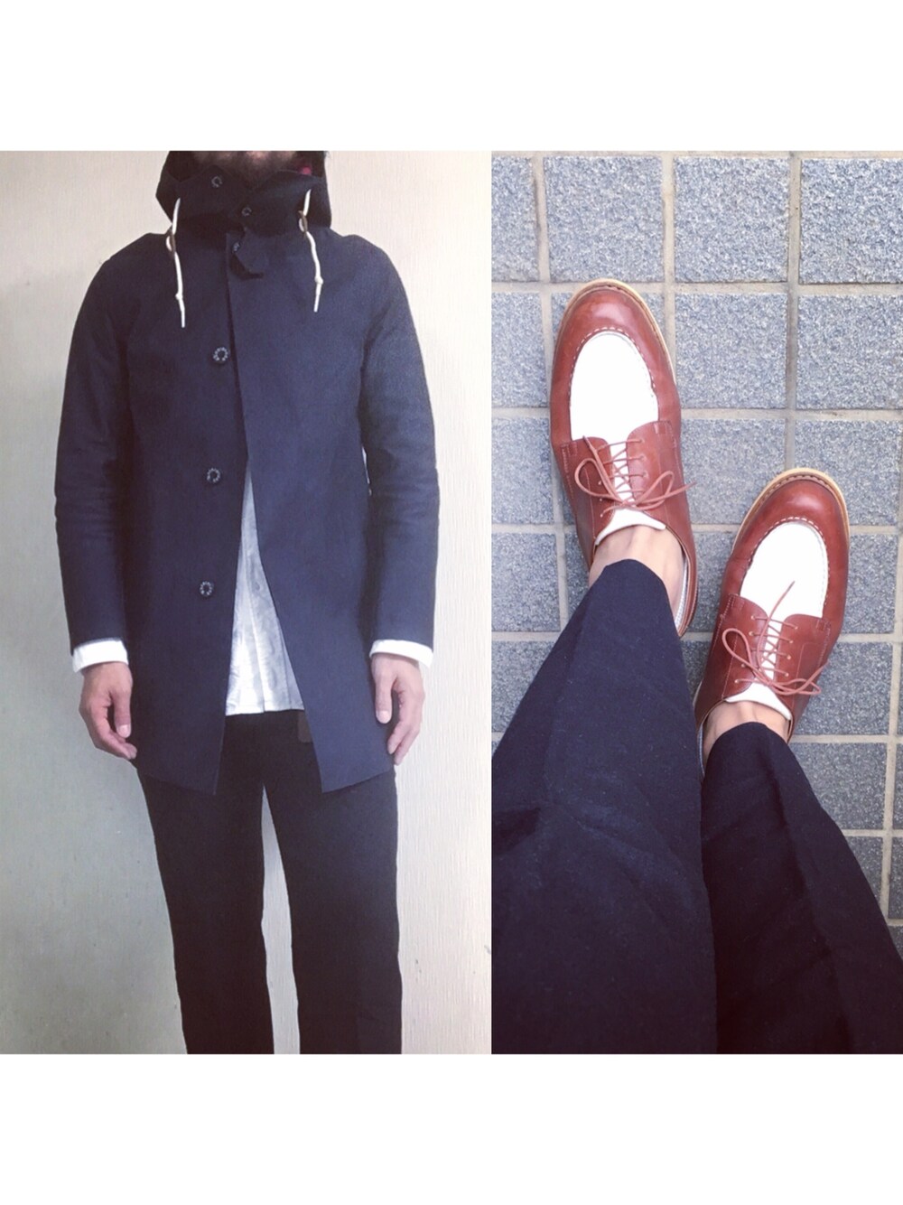 「MACKINTOSH、THOMBROWNE、nano・universe、Paraboot」｜「Mackintoshのアイテム（ステンカラーコート、ブルー系）」を使った、hatlogyさん（メンズ・182cm）の秋コーディネートの1枚目の写真