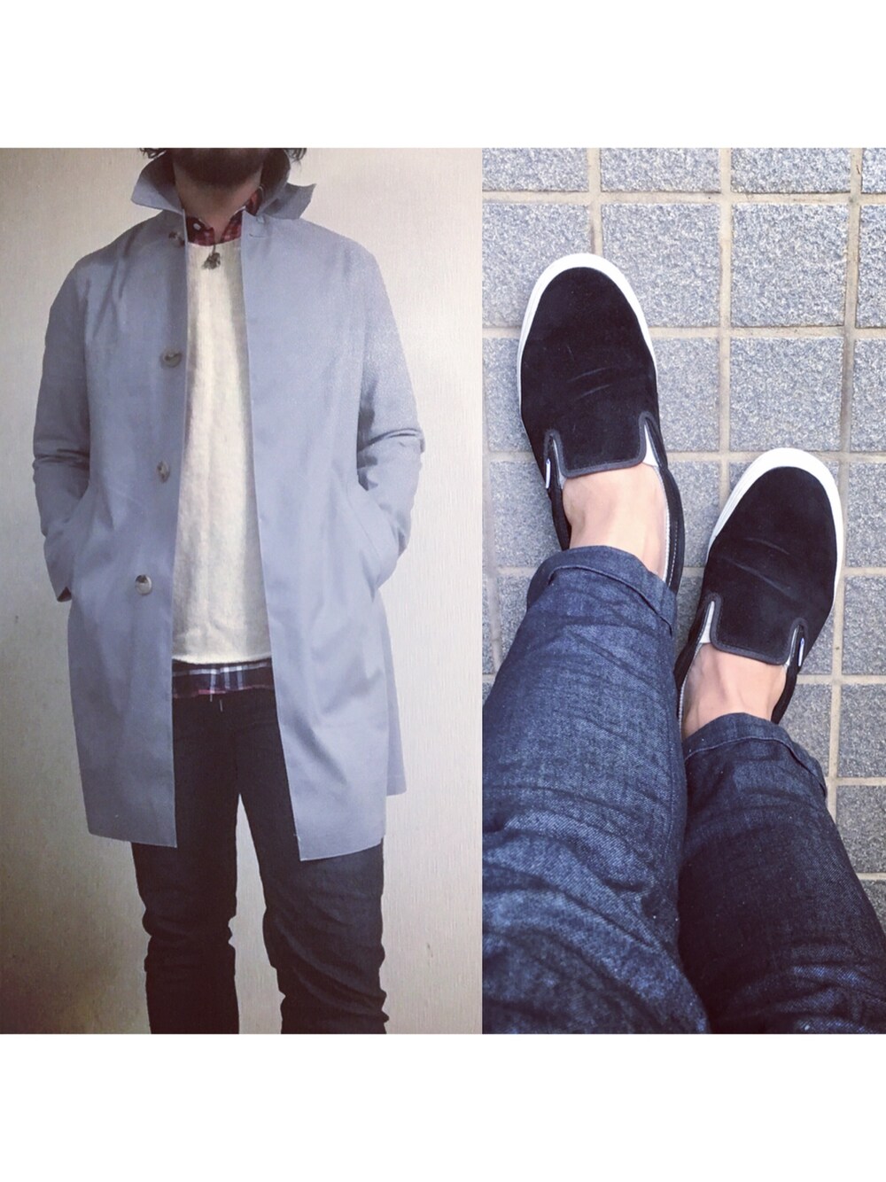 「THOMBROWNE、nor easterly、MACKINTOSH、united arrows、BEAUTY&YOUTH UNITED ARROWS、BEAUTY & YOUTH、VANS、BILLYS」｜「Mackintoshのアイテム（ステンカラーコート、グレー系）」を使った、hatlogyさん（メンズ・182cm）の冬コーディネートの1枚目の写真