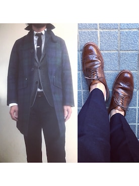 「MACKINTOSH」｜「アイテム（スラックス）」を使った、hatlogyさん（メンズ・182cm）の冬コーディネート