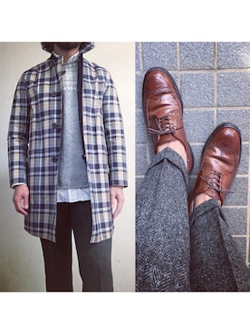 「MACKINTOSH」｜「アイテム（スラックス）」を使った、hatlogyさん（メンズ・182cm）の冬コーディネート