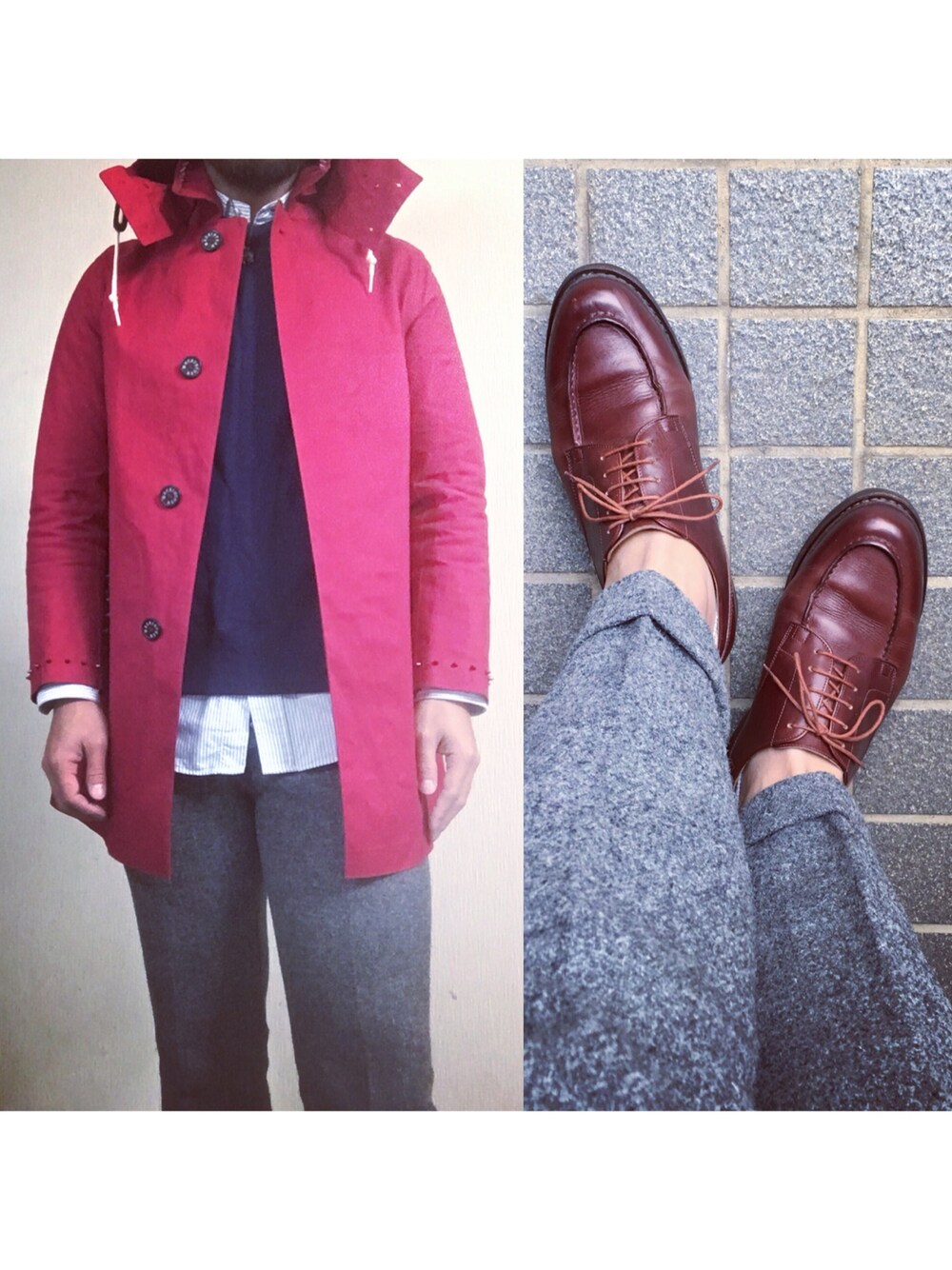 「MACKINTOSH、THOMBROWNE、Harris Tweed、journal standard、Paraboot」｜「THOM BROWNEのアイテム（シャツ/ブラウス、ブルー系）」を使った、hatlogyさん（メンズ・182cm）の冬コーディネートの1枚目の写真
