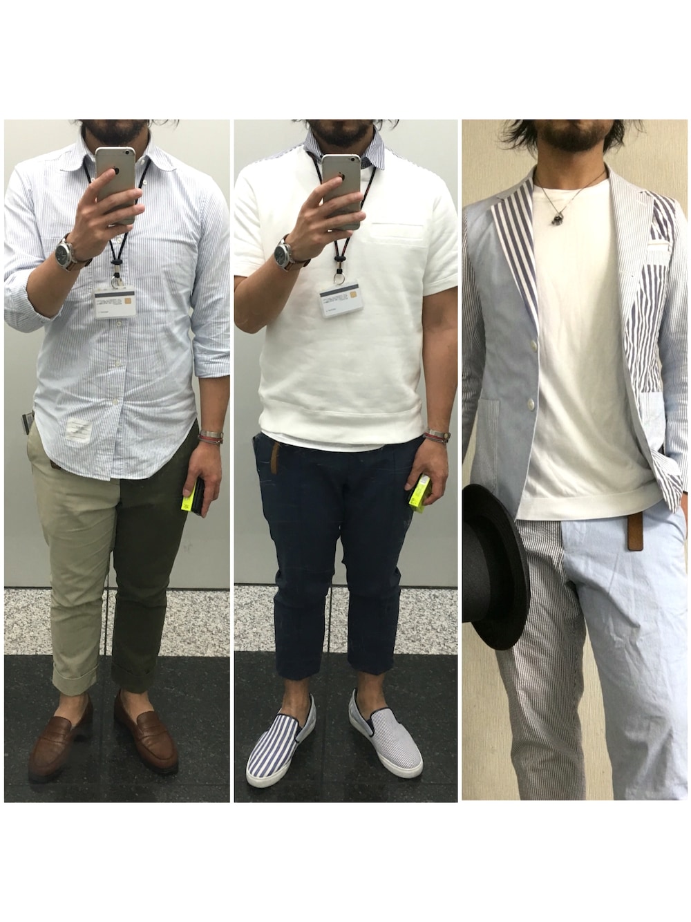 「THOMBROWNE、nick wooster、lardini、LARDINI×WOOSTER、J.M.WESTON、sacai、sacai men's、BEDWIN & THE HEARTBREAKERS、JOHN SMEDLEY」｜「THOM BROWNEのアイテム（シャツ/ブラウス、ブルー系）」を使った、hatlogyさん（メンズ・182cm）の夏コーディネートの1枚目の写真