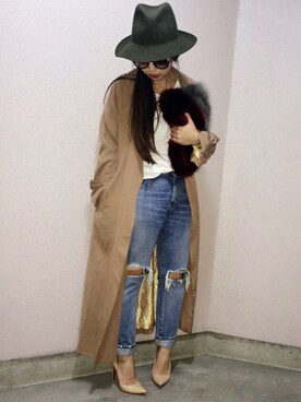 「TODAYFUL（トゥデイフル）のUseful UネックTシャツ（Tシャツ/カットソー）」を使った、manachin◡̈*さん（レディース・156cm）の秋コーディネート