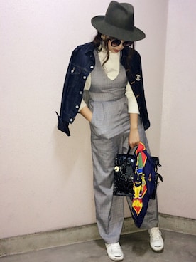 「DRWCYS」｜「アイテム（オールインワン・サロペット）」を使った、manachin◡̈*さん（レディース・156cm）の秋コーディネート