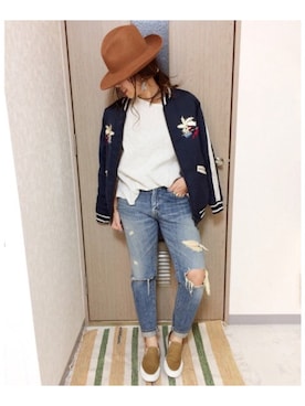 「ROSE BUD（ローズバッド）のアイテム（ナイロンジャケット）」を使った、manachin◡̈*さん（レディース・156cm）の秋コーディネート
