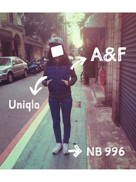「uu」｜「アイテム（ジャージ）」を使った、Kiki Chengさん（レディース・159cm）の冬コーディネート