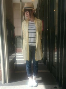 「TYPE BLUE（タイプブルー）のアイテム（帽子）」を使った、Takematsuさん（レディース・156cm）の春コーディネート