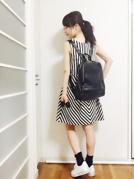 「DHOLIC（ディーホリック）のアイテム（バックパック/リュック）」を使った、Haruka Hiroseさん（レディース・162cm）の春コーディネート