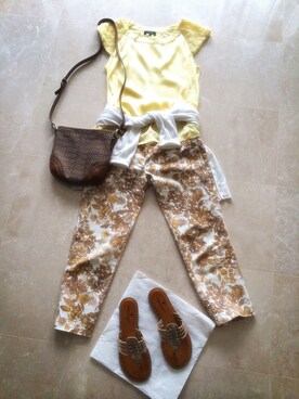 「brand ?（ブランド ?）のtops...nichii（Tシャツ/カットソー、イエロー系）」を使った、k-さん（レディース・157cm）の夏コーディネート